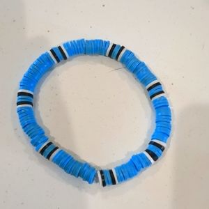 Blue black and white clay bead bracelet